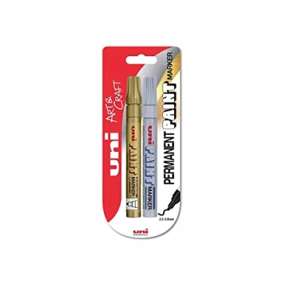 Image of uni ball &quot;Blister&quot; Medium Bullet Tip Paint Marker Pen Gold/Silver (Pack of 2)