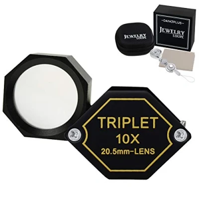 Image of 10x Magnifier Jewelry Loupe 20.5mm Triplet Lens Optical Glass Pocket Gem Magnifying Tool for Jeweller, Stamp Philatelist, Coin Numismatic, Achromatic Black Hexagonal Design Kit Set