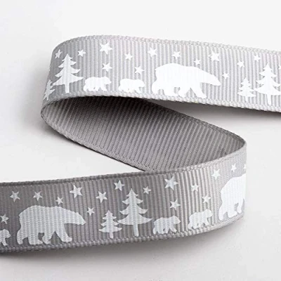 Image of Polar Bears Christmas Grosgrain Ribbon 16mm x 5M Silver