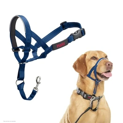 Image of HALTI Headcollar To Stop Your Dog Pulling on the Lead. Adjustable, Reflective and Lightweight, with Padded Nose Band. Training Anti Pull Collar for Medium Dogs (Size 3, Cobalt Blue)