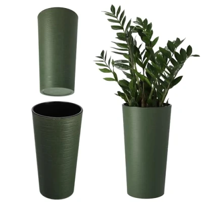 Image of KADAX Tall Planter, Round Eco Friendly Plant Pot for Indoor and Outdoor Use, Large Flower Made from Recycled Wood Shavings (Green, ⌀ 19.5 cm)