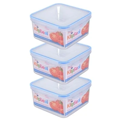 Image of HOMESHOPA Plastic Airtight Food Storage Container, 3 Pack 2 Litre Sqaure Leakproof Stackable Container with Clip Lock Lid, BPA Free Reusable Meal Prep Lunch Box, Microwave Freezer &amp; Dishwasher Safe