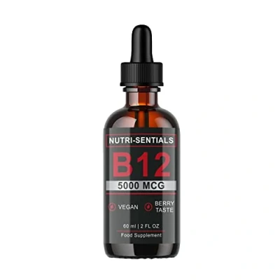 Image of Vitamin B 12 Liquid Drops 5000 mcg Methylcobalamin High Strength Supplement, for Increasing Metabolism, Immunity, Energy and Improving Concentration &amp; Mood Vegan Berries Flavour, 60ml