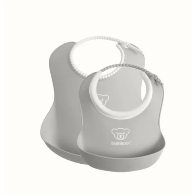 Image of BabyBjörn Feeding Bib Set (Baby + Small Baby Bib), Grey