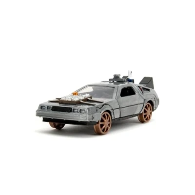 Image of Back to The Future Part III 1:32 Time Machine Rail Wheels Die Cast Car, Toys for Kids and Adults, Silver