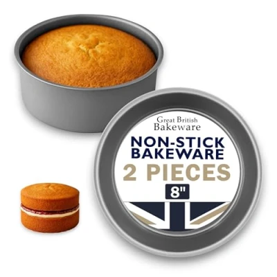 Image of Samuel Groves 2 Pack Deep Round Cake Tins Perfect for Air Fryer UK Made Double Coil Coated Non Stick Fixed Base (8&quot; (20cm))