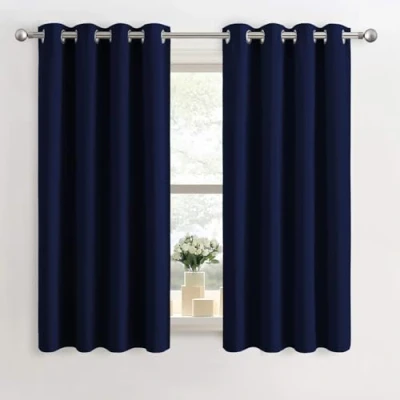 Image of Imperial Rooms Blackout Curtains for Living Room Eyelet Navy Bedroom 46x54 Inch Drop Window Treatments Super Soft Thermal Black Out Curtain Pair Panels with Two Tie Backs