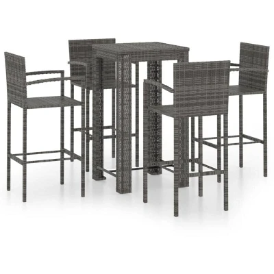 Image of vidaXL Outdoor Bar Set 5 Piece Garden Dining Furniture Table and Chairs Bistro with Armrest Poly Rattan Grey