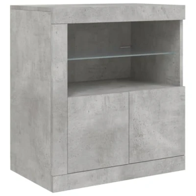 Image of vidaXL Modern Sideboard with LED Lights Highboard Side Cabinet in Concrete Grey, Engineered Wood and Glass, Ample Storage Space, Ideal for Living Room Decor