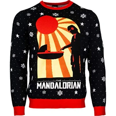 Image of Numskull Unisex Official Star Wars The Mandalorian Knitted Christmas Jumper for Men or Women Ugly Novelty Sweater Gift