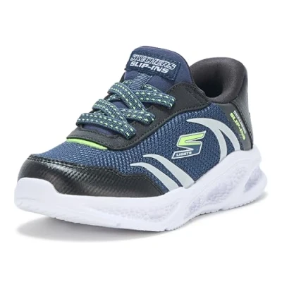 Image of Skechers Light UP Meteor Lights Trainers for kids, Size: 4, Navy/black/lime Synthetics