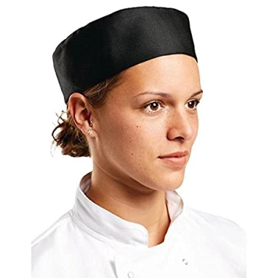 Image of Whites Chefs Clothing Chef Skull Cap Size M / Medium Black, Polycotton, 584 mm 23 inch, Elasticated Back for Comfortable Fit, A206