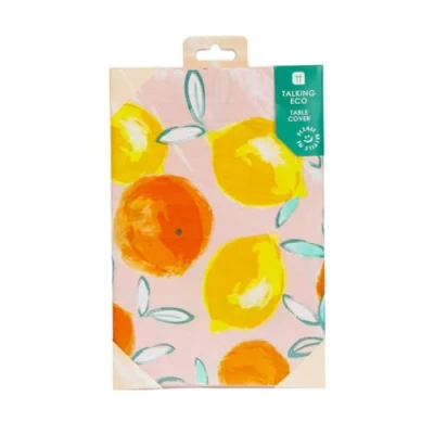 Image of Recyclable Paper Table Cover Summer Themed Disposable Tropical Tablecloth, Tableware Decorations Lemon &amp; Orange Citrus Design, Alfresco Dining, Garden Party, Picnic, BBQ 180cm x 120cm