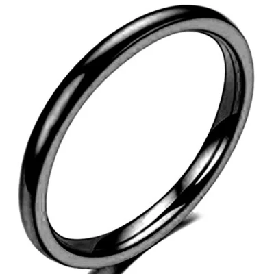 Image of JUDE 2mm Stainless Steel Plain Stackable Wedding Band Ring (Black, O)