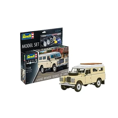 Image of Revell 67056 Model Set Land Rover Series III LWB (Commercial) 1:24 Scale Unbuilt/Unpainted Plastic Kit with Contacta Professional Glue, Paintbrush &amp; Selected Aqua Color Paints