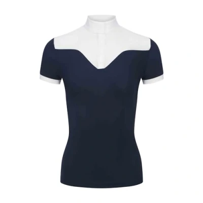 Image of LeMieux Emily Short Sleeve Show Shirt Womens Lightweight and Breathable Standing Collar Navy UK10