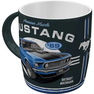 Image of Nostalgic Art Retro Coffee Mug, 330 ml, Ford Mustang 1969 Mach 1 Blue Gift idea for Fans, Ceramic Cup, Vintage Design