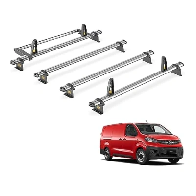 Image of Van Guard Trade Roof Rack for Vauxhall Vivaro (2019+) 4 Steel Bars, Loadstops &amp; Rear Ladder Roller [Only Suitable Models with Twin Doors] UltiBar SB335 4/VGR 09