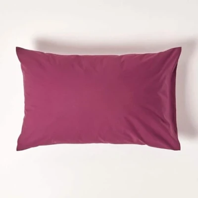 Image of HOMESCAPES Plum Purple Pure Egyptian Cotton Pillowcase Standard Size 200 TC 400 Thread Count Percale Equivalent Housewife Pillow Case Pack of 2