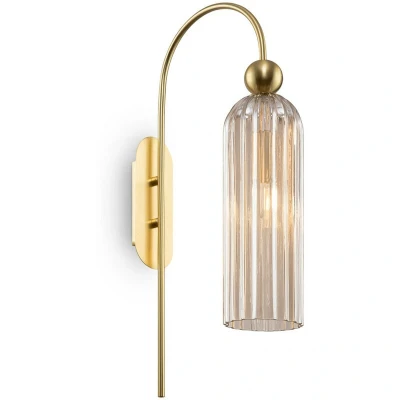 Image of Antic Modern Wall Lamp Gold, Glass Cognac Shade