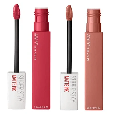 Image of Maybelline New York SuperStay Matte Ink Lip Tint Color 65 Seductress + 80 Ruler 2 Lipsticks with Tip Applicator