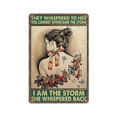 Image of DAIERCY Vintage Butterfly She Whispered Tin Signs Funny Metal Sign Plaqu Poster Wall Art Pub Bar Kitchen Garden Bathroom Home Decor, 8x12 inches