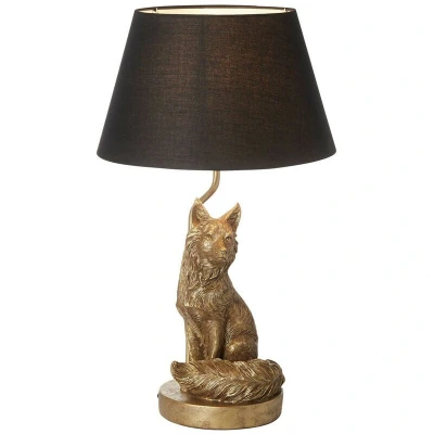 Image of Fox Base &amp; Shade Table Lamp Vintage Gold Paint Black Fabric