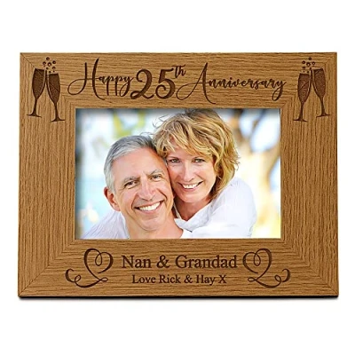 Image of ukgiftstoreonline Personalised 25th Wedding Anniversary Wooden Photo Frame Gift (4 x 6 Inch)