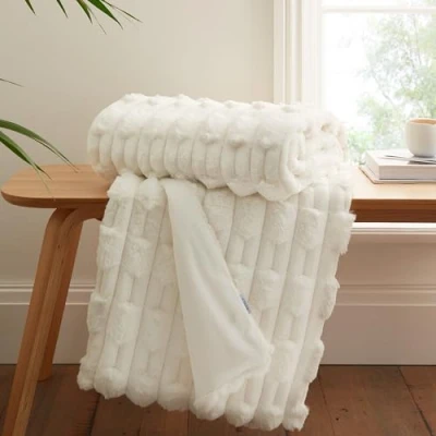Image of Bianca Carved Faux Fur 150x200cm Blanket Throw Cream