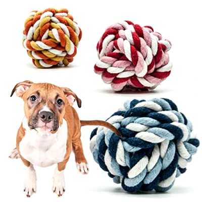 Image of 3 X 10cm Braided Knot Balls for Dogs Toys JUMBO Dog Rope Washable Puppy Chew Ropes Interactive Boredom Durable Toy on (Rope Ball, (Pack of 3))