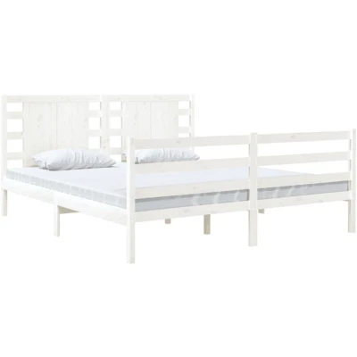 Image of vidaXL Bed Frame, Platform for Bedroom, Base Adults Kids, Mattress Foundation Wooden Bedstead, White Solid Wood Pine 150x200 cm King Size