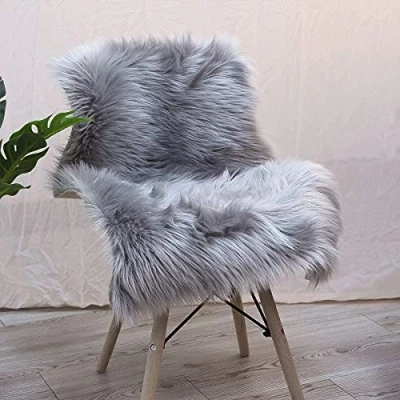 Image of HLZDH Faux fur Soft Fluffy single sheepskin stule Style Rug, 75 X 120 CM Fleece Chair Cover Seat Pad Shaggy Area Rugs For Bedroom Sofa Floor gray