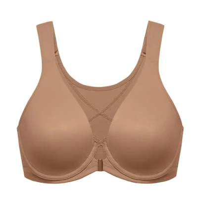 Image of Delimira Women&#039;s Front Fastening Bras Posture Plus Size Underwire Unlined Plunge Back Support Seamless Bra Gravel Beige 36F