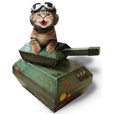 Image of Suck UK Tank Cat House Cardboard Kitten Toys &amp; Bed Interactive Toy for Kittens Cats Novelty Accessories Gifts Indoor or Outdoor Cave Green