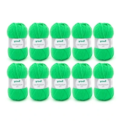 Image of Gründl Lisa Premium Uni Pack of 10 Balls, Acrylic, neon Green 29, 10x 50g