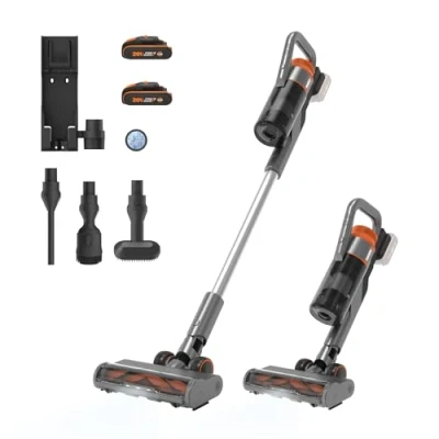 Image of WORX WX038 20V PowerShare Cordless Stick Vacuum with Dual Battery ReadyCharge Station, LED &amp; Cyclonic Filtration Lightweight Handheld Convertible, Pet Hair Brush Accessories Included