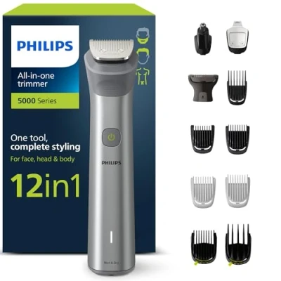 Image of Philips Series 5000 All in One Trimmer, 12 1 Multigroom for face, head and body, tool, complete styling, 14 length settings (0.5 16 mm) (Model: MG5950/15)