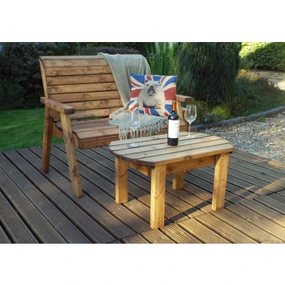 Image of Hand Made 2 Seater Chunky Rustic Wooden Garden Furniture Bench With Coffee Table
