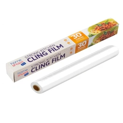 Image of HOMESHOPA Strong Cling Film, All Purpose Clear Plastic Food Wrap, Kitchen Preparation Catering Wrap Dispenser with Cutter, Microwave &amp; Freezer Safe (30cm X 30 Metre Long)