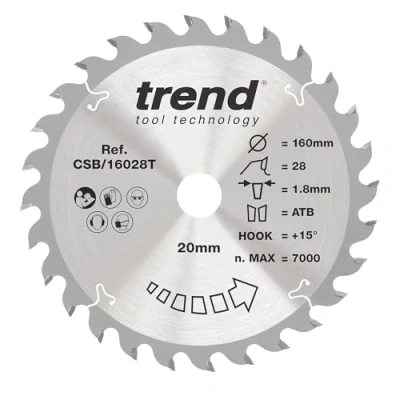 Image of Trend Wood Cordless Circular Saw Blade 160mm x 20mm 28T CSB/16028T