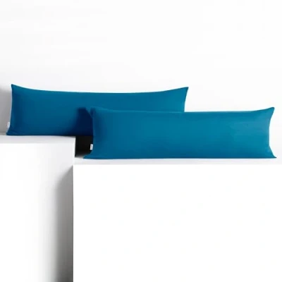 Image of DecoKing 2 x Pillowcases 20 120 cm Jersey Cotton Zip Blue Amber