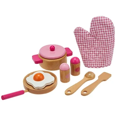 Image of VIGA Children&#039;s Wooden Kitchen Cooking Set Pretend Play, Pots &amp; Pans Pink 50116