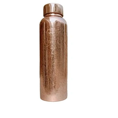 Image of Pure Etching Copper Water Bottle 34 Oz Ayurvedic Leak Proof Vessel For Drinking Embossed Sports, Yoga Diwali gift Capacity1 liter