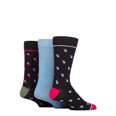 Image of Mens 3 Pair SOCKSHOP Wildfeet Patterned Spots and Stripes Bamboo Socks Square Navy 7 11
