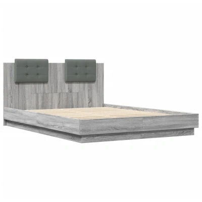 Image of vidaXL Bed Frame with LED without Mattress Grey Sonoma 150x200 cm King Size