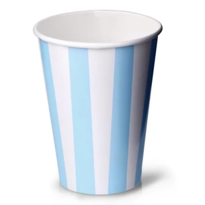 Image of drinkstuff Blue Striped Milkshake Paper Cups 12oz / 340ml Set of 50 Stripy Smoothie