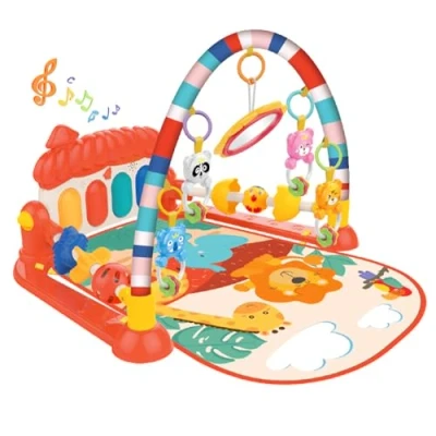 Image of eners Baby Gyms Play Mats Musical Activity Mat Piano Gym Tummy Time Padded Toys for Newborn Toddler Infants (Red)