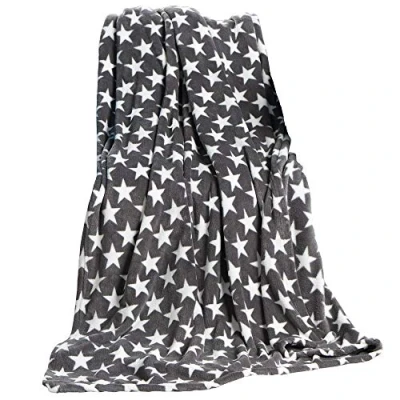 Image of CelinaTex Blanket Stars Pattern Microfiber Coral Fleece Soft and Fluffy, Moonlight, Polyester, grey, 150 cm x 200