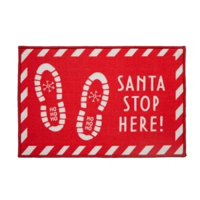 Image of eBoutik Festive Christmas Eve Welcome Mat Xmas Design Non Slip Indoor Doormat Decoration Washable Home Floor Protection Barrier Dirt Trapper Stop Here Santa