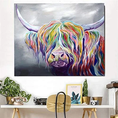 Image of Diamond Painting Full Drill Kits Rainbow Highland Cow 30x40cm 12x16in DIY 5D Art Pictures Embroidery Rhinestone Crystal Cross Stitch Mosaic Pasted Canvas for Home Wall Decoration